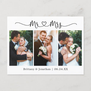 Calligraphy Heart Wedding 3 Foto Vielen Dank Postkarte