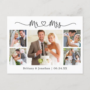 Calligraphy Heart Wedding 5 Foto Vielen Dank Postkarte