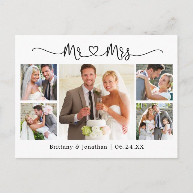 Calligraphy Heart Wedding 5 Foto Vielen Dank Postkarte (Vorderseite)