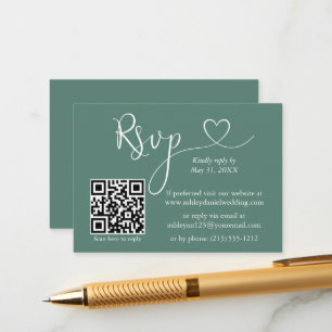 Calligraphy Heart Wedding QR UAWG Eucalyptus Green Begleitkarte