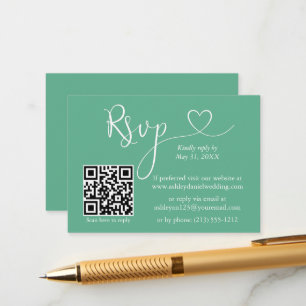 Calligraphy Heart Wedding QR UAWG Neo Mint Green Begleitkarte