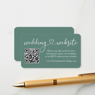 Calligraphy Heart Wedding Web QR Eucalyptus Green Begleitkarte