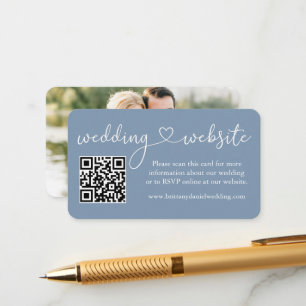 Calligraphy Heart Wedding Web QR Foto Dusty Blue Begleitkarte