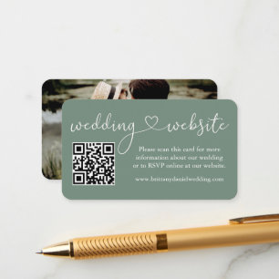 Calligraphy Heart Wedding Web QR Foto Sage Green Begleitkarte