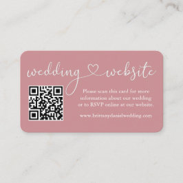 Calligraphy Heart Wedding Website QR Dusty Rose Begleitkarte