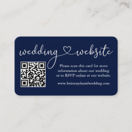 Calligraphy Heart Wedding Website QR Foto Blue Begleitkarte