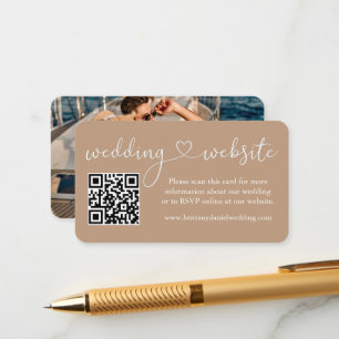 Calligraphy Heart Wedding Website QR Foto Taupe Begleitkarte