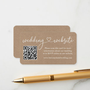 Calligraphy Heart Wedding Website QR Kraft Begleitkarte