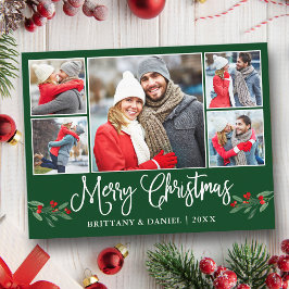 Calligraphy Holly 5 Foto Couple Christmas Green Postkarte