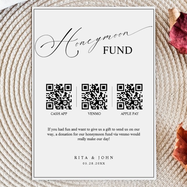 Calligraphy Honeymoon Fund Cash QR Code Wedding Poster (Von Creator hochgeladen)
