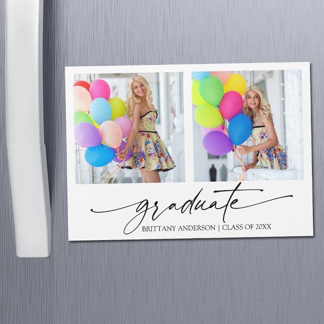 Calligraphy Ink 2 Foto Abschluss Magnet Card (Customize to change your personalized text size or text style.)