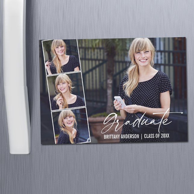 Calligraphy Ink 4 Foto Abschluss Magnet Card (Customize to change your personalized text size or text style.)