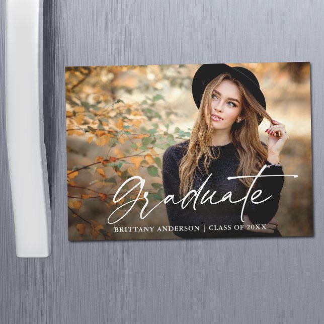 Calligraphy Ink Foto Abschluss Magnet Card (Customize to change your personalized text size or text style.)