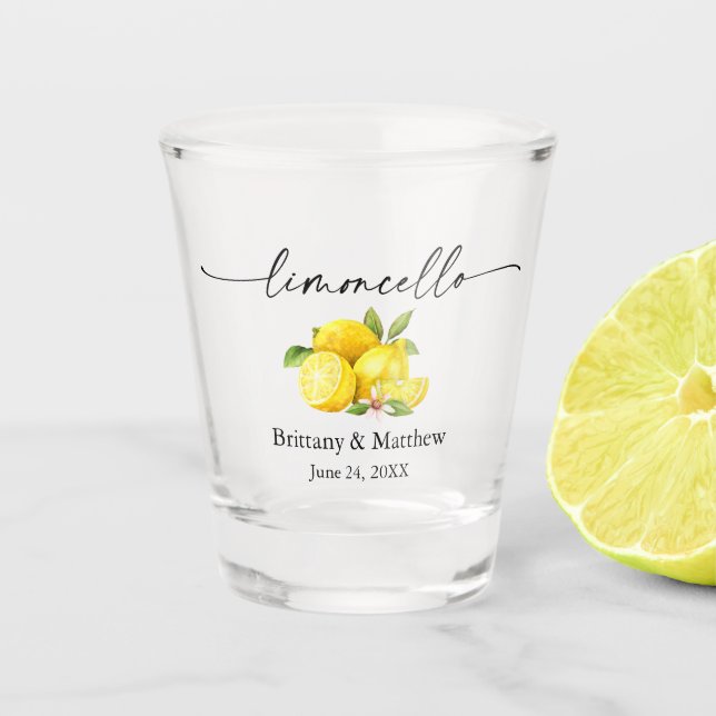Calligraphy Ink Limoncello Watercolor Lemons Schnapsglas (Vorderseite)
