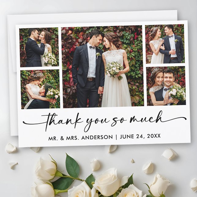 Calligraphy Ink Pen Script 5 Foto Wedding Dankeskarte (Customize to add text to back of card.)