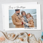 Calligraphy Ink Script Foto Seas and Greetings Feiertagskarte<br><div class="desc">Moderne Minimalistische Elegance Calligraphy Tinten Handgeschriebene Script Foto Seas & Greetings Holiday Card</div>