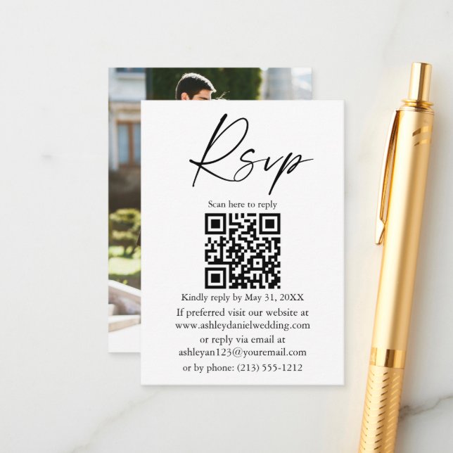 Calligraphy Ink Script Foto Wedding QR UAWG  Begleitkarte (Vorderseite/Rückseite Beispiel)