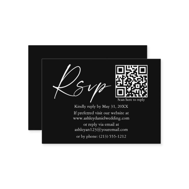 Calligraphy Ink Script QR Wedding Black UAWG Begleitkarte (Vorderseite/Rückseite Beispiel)