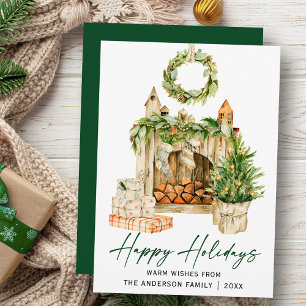 Calligraphy Ink Script Watercolor Hearth Pines Feiertagskarte