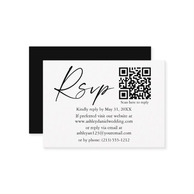 Calligraphy Ink Script Wedding QR Black UAWG Begleitkarte (Vorderseite/Rückseite Beispiel)