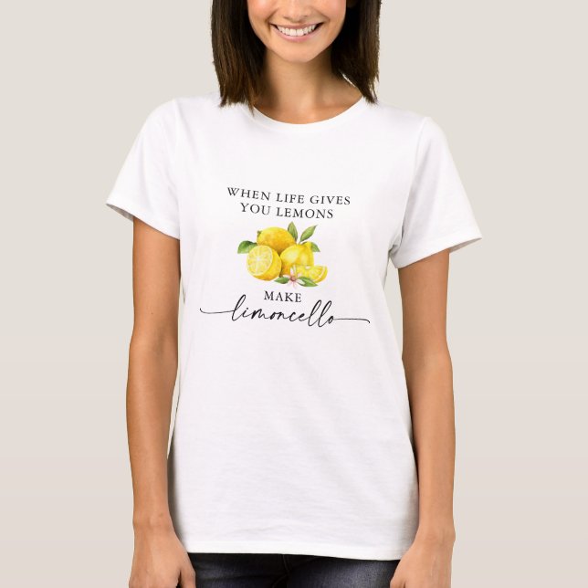 Calligraphy Ink Watercolor Lemons Limoncello T-Shirt (Vorderseite)