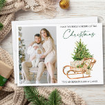 Calligraphy Ink Watercolor Pines Sleigh Foto Feiertagskarte<br><div class="desc">Moderne elegante Kalligraphie Pinzette Minimalistische Aquarellkiefernbäume und Foto-Weihnachtskarte mit Holzschnecke - Haben Sie sich selbst ein gemütliches Weihnachtsfest</div>