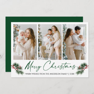 Calligraphy InkPen Aquarellkiefern - Berries Green Feiertagskarte