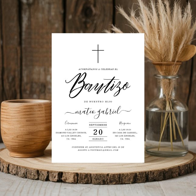 Calligraphy Invitacion De Bautizo Para Niño Black Einladung (Von Creator hochgeladen)