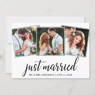 Calligraphy Just Married 3 Foto Wedding Card Dankeskarte