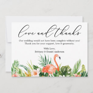 Calligraphy Liebe Dank Coral Tropical Flamingo Dankeskarte