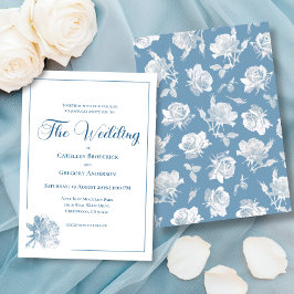 Calligraphy Line Art Dusty Blue Floral Wedding Einladung