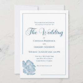 Calligraphy Line Art Dusty Blue Floral Wedding Einladung