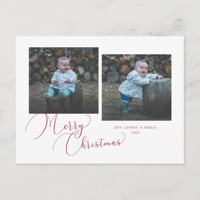 Calligraphy Merry Christmas 2-Foto Feiertagspostkarte (Vorderseite)
