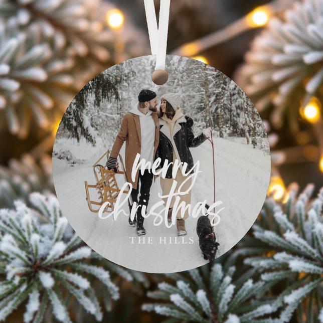 Calligraphy Merry Christmas Foto Keramik Ornament (Von Creator hochgeladen)