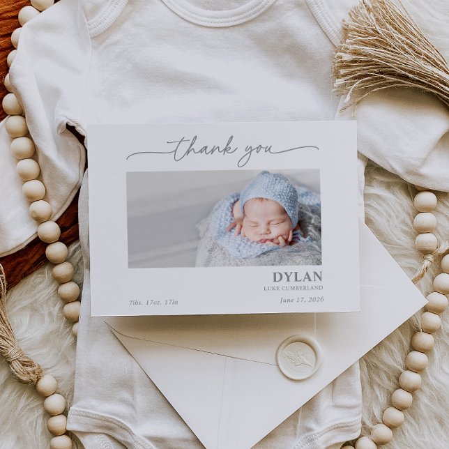 Calligraphy Minimal Baby Photo Thank You Card (Von Creator hochgeladen)