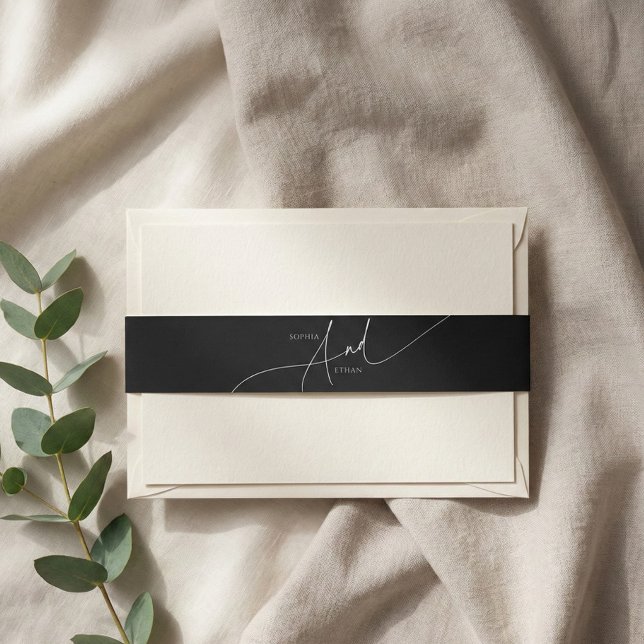 Calligraphy Minimalist Modern Wedding Black Einladungsbanderole (Von Creator hochgeladen)
