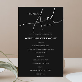 Calligraphy Minimalist Wedding Program Black