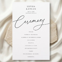 Calligraphy Minimalist Wedding Program White