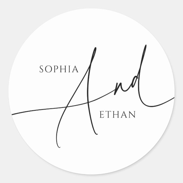 Calligraphy Monogram Minimalist Wedding Runder Aufkleber (Vorderseite)