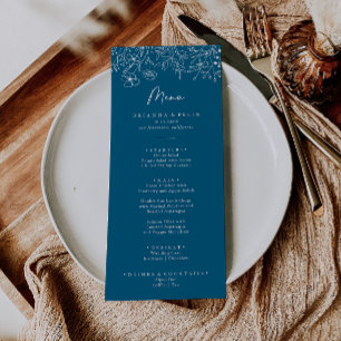 Calligraphy Navy Wildblume Dinner Menu Menükarte