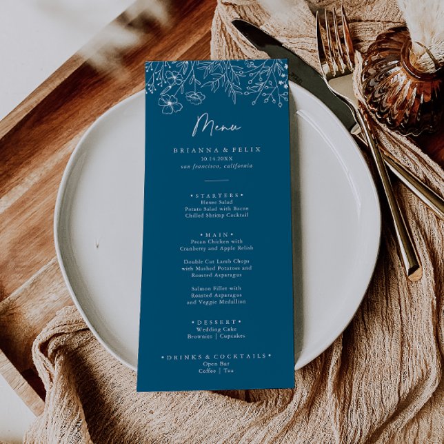 Calligraphy Navy Wildblume Dinner Menu Menükarte (Von Creator hochgeladen)