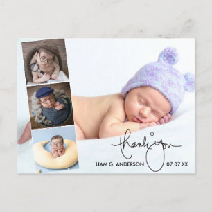 Calligraphy Newborn Baby 4 Foto von Thank You Postkarte