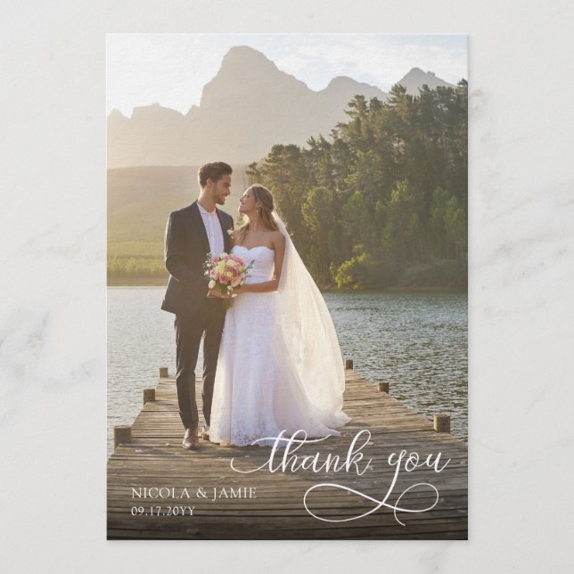Calligraphy Overlay 2 Wedding Photo Thank You Card Einladung (Vorderseite)