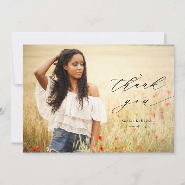 Calligraphy Overlay Foto Abschluss Vielen Dank Dankeskarte (Vorderseite)