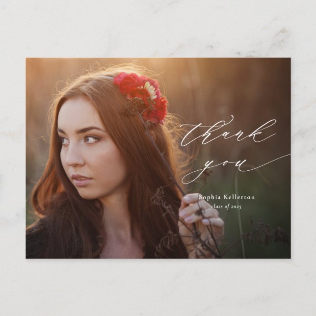 Calligraphy Overlay Foto Abschluss Vielen Dank Postkarte (Vorderseite)