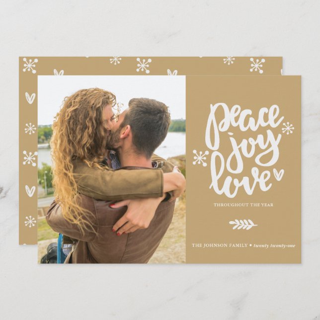 Calligraphy Peace Joy Liebe Foto Holiday Card Einladung (Vorne/Hinten)