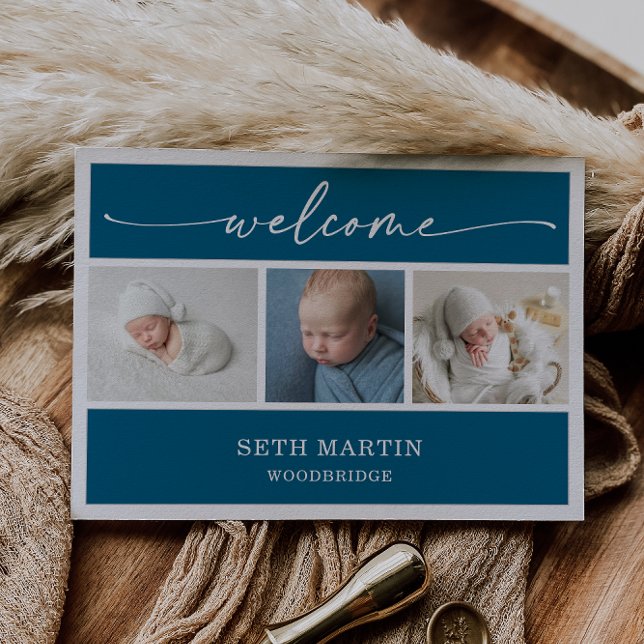 Calligraphy Photo Collage Baby Announcement Card Einladung (Von Creator hochgeladen)