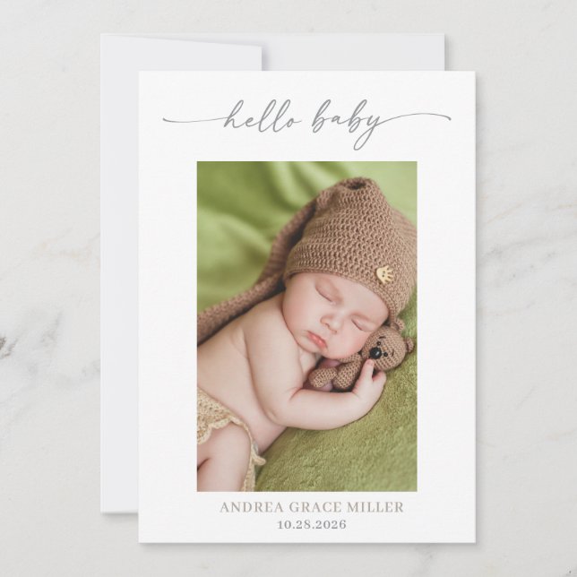 Calligraphy Photo Hello Baby Announcement Card Einladung (Vorderseite)