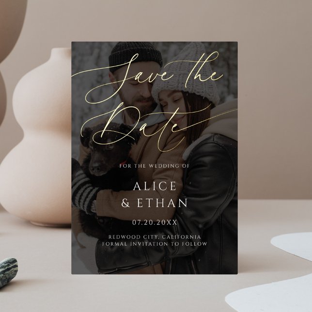 Calligraphy Photo Overlay Wedding Save The Date Folieneinladung (Von Creator hochgeladen)