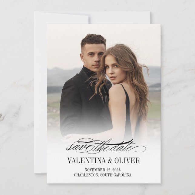 Calligraphy Photo Wedding Save The Date Card (Vorderseite)